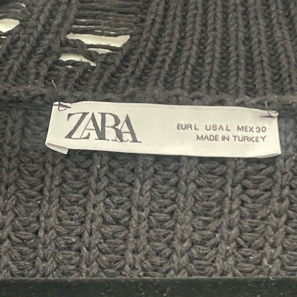 Zara Oversized Black Knot Cardigan Sweater with Rips Large - Picture 3 of 3